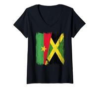 Womens Burkina Faso Jamaica Half Flag Burkinabe Jamaican Heritage V-Neck T-Shirt
