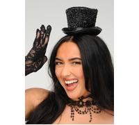 Womens Burlesque Dancer Fancy Dress Black Glitter Showgirl Mini Top Hat