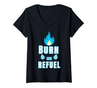 Women's Burn and Refuel Hydration Motivation Design Fitness V-Neck T-Shirt