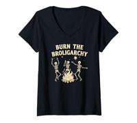 Womens Burn The Broligarchy Political Satire Protest Humor V-Neck T-Shirt