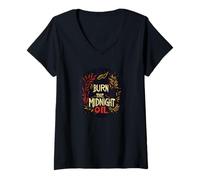 Womens Burn the Midnight Oil Logo V-Neck T-Shirt