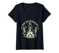Womens Burn The Patriarchy - Spooky Halloween Feminist Feminism V-Neck T-Shirt