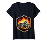 Women's Burning Classic Motorcycle in Flames Motorbike Lover Biker V-Neck T-Shirt