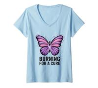 Womens Burning for a Cure Lupus Awareness Butterfly V-Neck T-Shirt