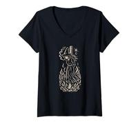 Women's Burning Smoking Witch Pyre Halloween Dark Humor Gothic V-Neck T-Shirt