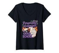 Women's Burning Thesis Funny Grad School University Humor Paper V-Neck T-Shirt