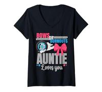 Womens Burnouts Or Bows Auntie Loves You Gender Reveal Party Aunt V-Neck T-Shirt