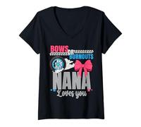 Womens Burnouts Or Bows Nana Loves You Gender Reveal Party Grandma V-Neck T-Shirt