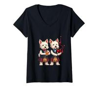Womens Burns Supper West Highland Terrier Bagpiper And Usher V-Neck T-Shirt