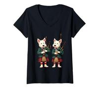 Womens Burns Supper West Highland Terrier Bagpipers V-Neck T-Shirt
