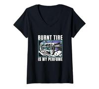Women's Burnt Tire is My Perfume Drifting Vehicle Drift Race Drifter V-Neck T-Shirt