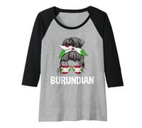 Womens Burundian Messy Bun Girl Burundi Flag Women Pride Raglan Baseball Tee