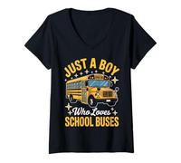 Womens Bus Just A Boy Who Loves School Buses Funny V-Neck T-Shirt