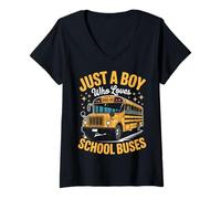 Womens Bus Just A Boy Who Loves School Buses Funny V-Neck T-Shirt