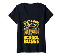 Womens Bus Just A Girl Who Loves School Buses Funny V-Neck T-Shirt