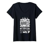 Women's Bushcraft Camping Junkie Addicted to The Wild V-Neck T-Shirt