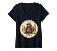 Women's Bushido Bear Samurai Traditional Japanese Art Lover Warrior V-Neck T-Shirt