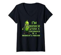 Women's Busier Than A Cucumber in A Women's Prison Funny Pickle V-Neck T-Shirt