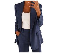 Womens Business Casual Office Work Blazers Plus Size Long Sleeve Open Front Lapel Collar Buttons Work Suit Jackets Coat Cardigan Outwear Tops Fashion Tailored Coat for Women UK Navy