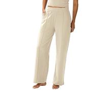 Womens Business Casual Office Work Smart Trousers Tailored Fit Formal Dress Pants Loose Straight Leg Open Bottom Lounge Pull On Pleated Long Slacks with Pockets White