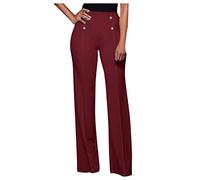Women's Business Casual Office Work Suit High Waist Double Breasted Sailor Pants Wide Leg Palazzo Lounge Formal Dress Solid Long Slacks Pants with Pockets Wine