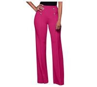 Women's Business Casual Office Work Suit Pants Classy High Waist Double Breasted Sailor Pants Wide Leg Palazzo Lounge Formal Dress Pants Solid Long Slacks Pants with Pockets Hot Pink