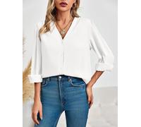 Women's Business Casual Tops Summer Long Sleeve Silk Button Down Shirts V Neck Chiffon Blouses (white, XL)