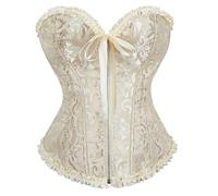 Womens Bustier Corset Top Women Plus Size Corset Tops Boned Overbust Dress Bustier Top Floral Lace Up Shapewear Vintage Plus Size Bodyshaper Gothic Ruffle Trim Buckle Bow Waist Push Up Bodysuit