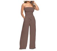 Women's Bustier Playsuit - Women's Jumpsuits and Rompers Off Shoulder Strapless Casual Bodysuit with Pockets Chic and Elegant Straight Lace Up Jumpsuit Cheap Fitted High Waist Jumpsuit