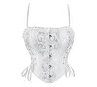 Women's Bustiers & Corsets Sexy Basquesr Strap Satin Lace up Overbust Gothic Vest Red White Black Corsets Sweetheart Plastic Bones Bustier Top Shapewear Waist Cincher Ladies Jacquard Underbust
