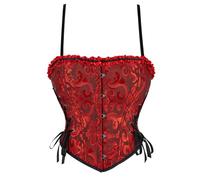 Women's Bustiers & Corsets Sexy Basquesr Strap Satin Lace up Overbust Gothic Vest Red White Black Corsets Sweetheart Plastic Bones Bustier Top Shapewear Waist Cincher Ladies Jacquard Underbust