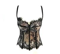 Women'S Bustiers & Corsets,Women Sexy Black Corset Beige Boho Floral Sheer Mesh Eyelash Lace Corset Bustier Fancy Overbust Push Up Bustier Exotic Vintage Body Shaper Wiast Cincher Boned Bodice,S/34B