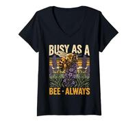 Women's Busy As A Bee Always Lavender Garden V-Neck T-Shirt