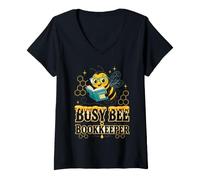 Women's Busy Bee Bookkeeper Cute Accounting Pun Design V-Neck T-Shirt