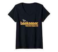 Womens Busy Bee Happy Me Cute Beekeeper and Honeybee V-Neck T-Shirt