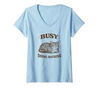 Women's Busy Doing Nothing Cat Lovers Cute Cat Nap Design V-Neck T-Shirt