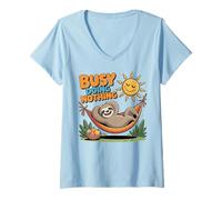 Womens Busy Doing Nothing Relaxed Sloth V-Neck T-Shirt