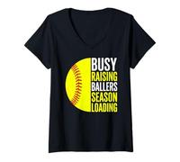 Women's Busy Raising Ballers Season Loading Softball V-Neck T-Shirt