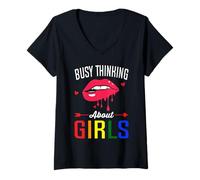 Womens Busy Thinking About Girls V-Neck T-Shirt