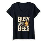 Women's Busy with Bees Beekeeper Pollinator Love V-Neck T-Shirt