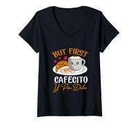 Women's But First Cafecito Y Pan-Dulce Concha Mexican Coffee Lover V-Neck T-Shirt