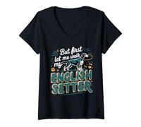 Women's But First Let Me Walk My English Setter Dog V-Neck T-Shirt