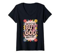Womens But God Pink Christian Floral Bow Teen Girls Scripture Woman V-Neck T-Shirt