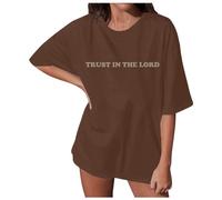 Women's But God Shirt Cross Oversized Christian T-Shirt with Jesus Loves You Print Loose Fit Summer Shirts Kura Sleeve Crew Neck Top Loose Fit T-shirts Breathable Jumper, Z1 Brown, S