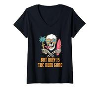 Women's But Why is The Rum Gone Funny Pirate Skeleton Drinking Joke V-Neck T-Shirt