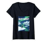 Women's But Why Penguin Climate Change Ice Melting Awareness V-Neck T-Shirt