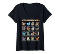 Women's Butterflies of the World Nature Educational Guide V-Neck T-Shirt