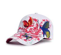 Womens Butterfly Baseball Cap Ladies Embrioderied Cotton Peak Cap Snapback Hat Sun UV Protection Hat Adjustable Outdoor Sports Casual Hat with Sweatband for Hiking Camping Travelling Running Cycling