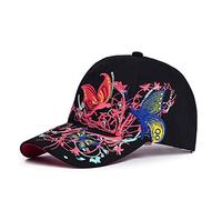 Womens Butterfly Baseball Cap Ladies Embrioderied Cotton Peak Cap Snapback Hat Sun UV Protection Hat Adjustable Outdoor Sports Casual Hat with Sweatband for Hiking Camping Travelling Running Cycling