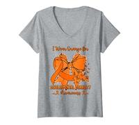 Women's Butterfly Bow Developmental Disability I Wear Orange V-Neck T-Shirt
